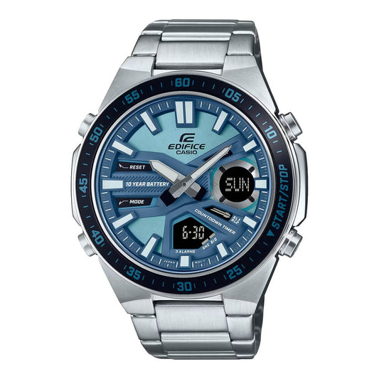 Casio Edifice Analog Digital Stainless Steel Silver Chain Watch EFV-C110D-2BVDF