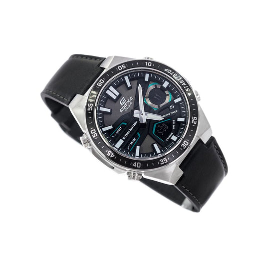 Casio Edifice Analog Digital Stainless Steel Silver Leather Belt Watch EFV-C110L-1AVDF
