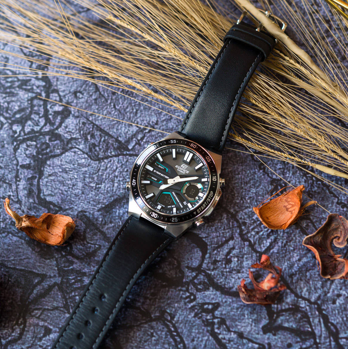 Casio Edifice Analog Digital Stainless Steel Silver Leather Belt Watch EFV-C110L-1AVDF