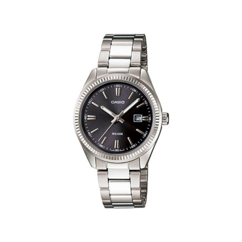 Casio Enticer Date Ladies Silver Chain Watch LTP-1302D-1A1VDF