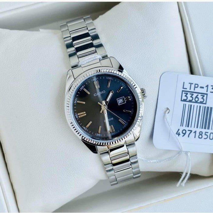 Casio Enticer Date Ladies Silver Chain Watch LTP-1302D-1A1VDF