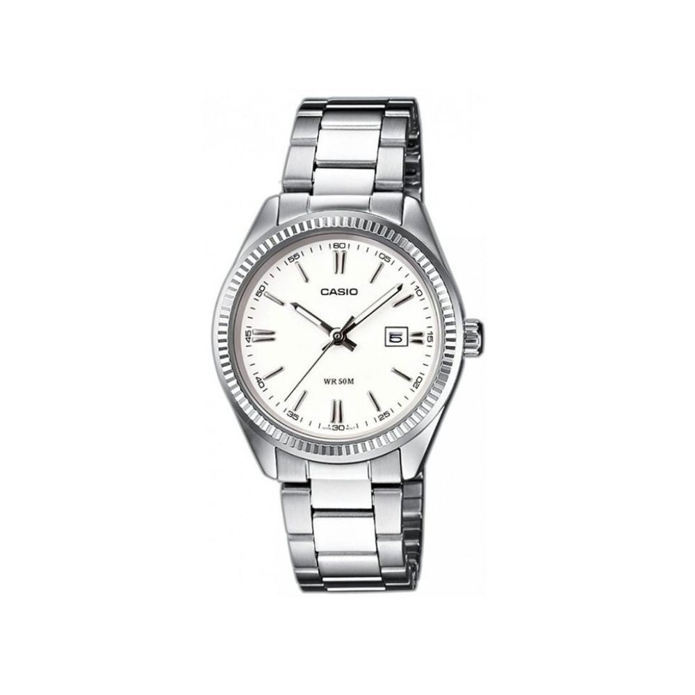 Casio Enticer Date Ladies Silver Chain Watch LTP-1302D-7A1VDF