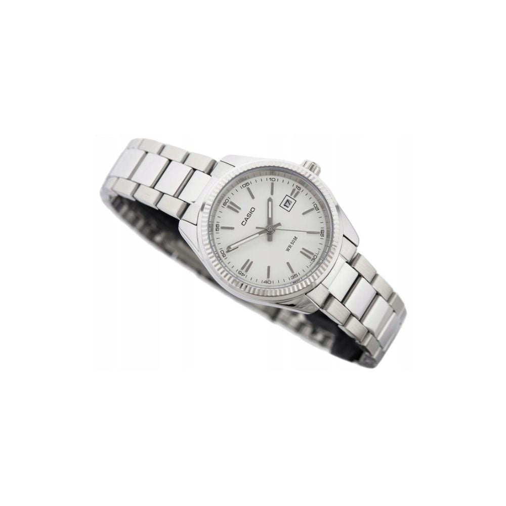 Casio Enticer Date Ladies Silver Chain Watch LTP-1302D-7A1VDF