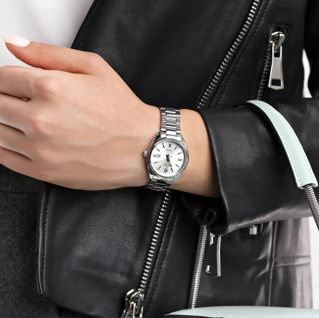 Casio Enticer Date Ladies Silver Chain Watch LTP-1302D-7A1VDF