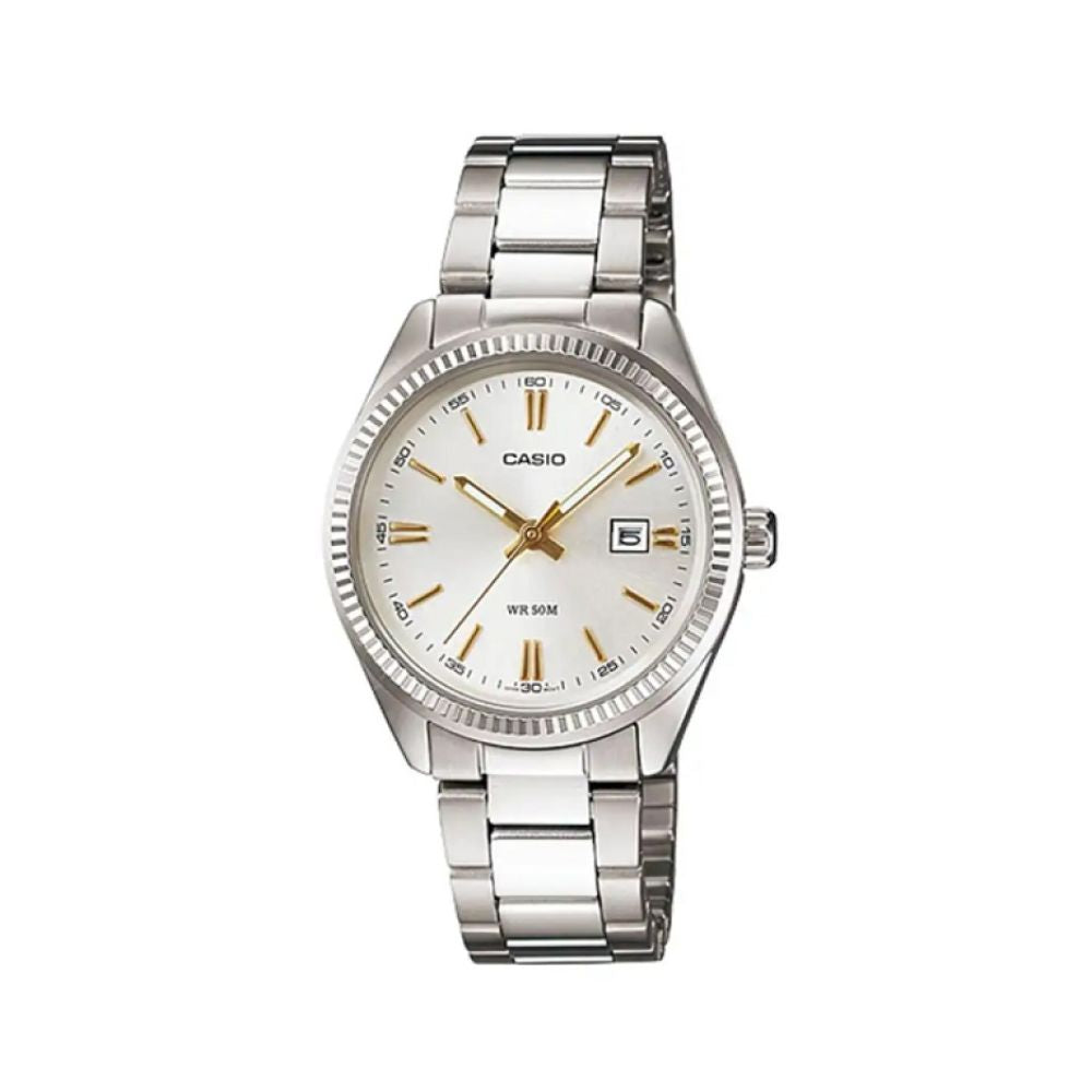 Casio Enticer Date Ladies Silver Chain Watch LTP-1302D-7A2VDF