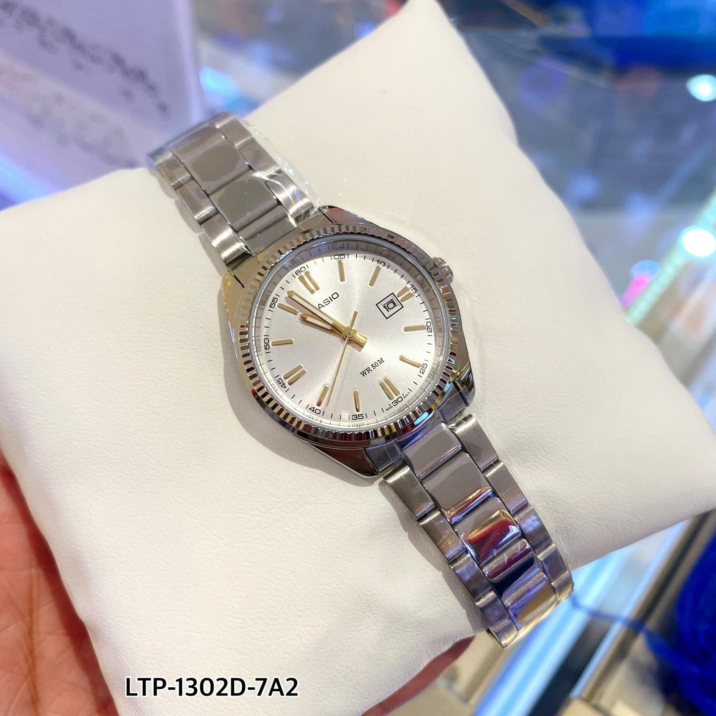 Casio Enticer Date Ladies Silver Chain Watch LTP-1302D-7A2VDF