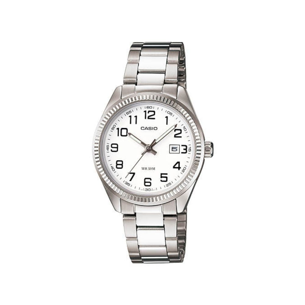 Casio Enticer Date Ladies Silver Chain Watch LTP-1302D-7BVDF