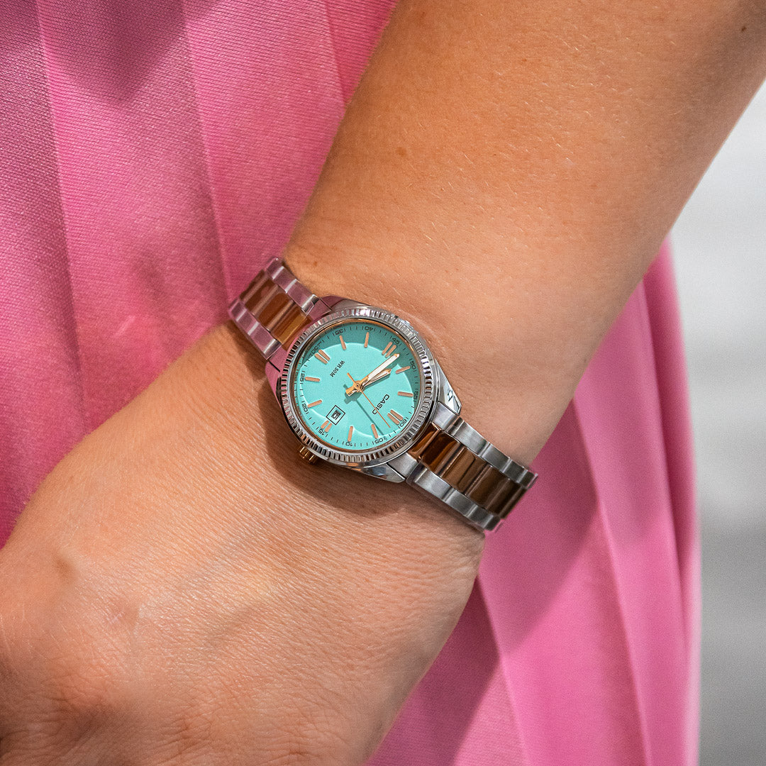 Casio Enticer Date Ladies Two Tone Chain Watch LTP-1302PRG-2AVDF