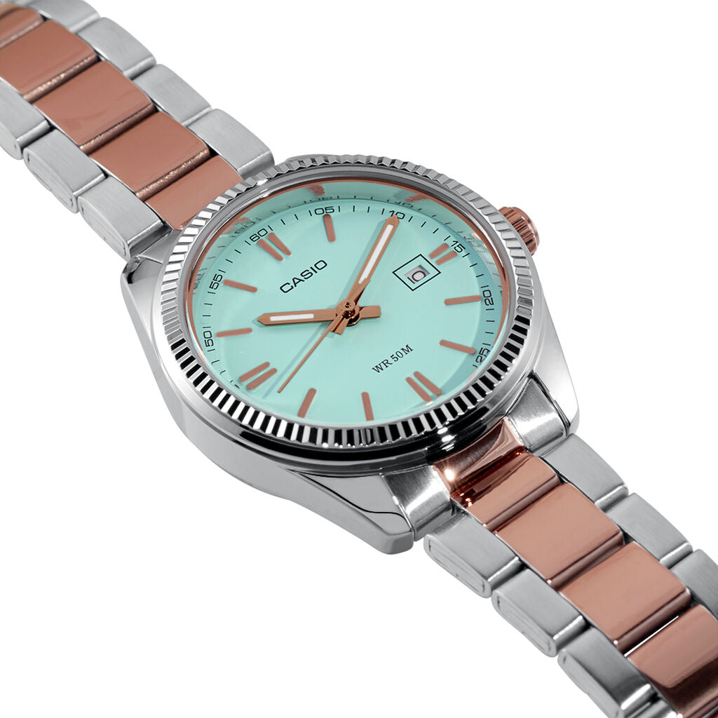 Casio Enticer Date Ladies Two Tone Chain Watch LTP-1302PRG-2AVDF