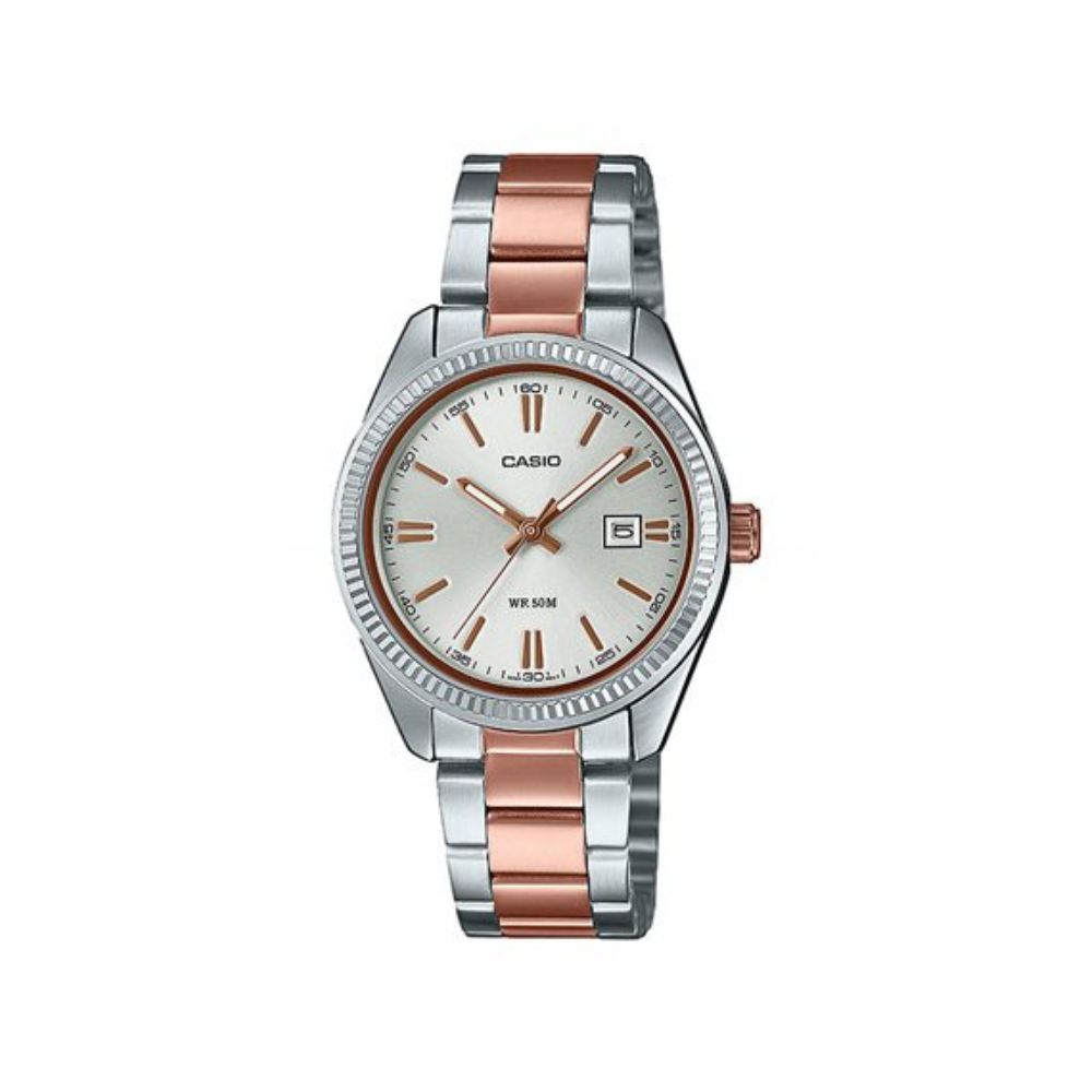Casio Enticer Date Ladies Two Tone Chain Watch LTP-1302PRG-7AVDF