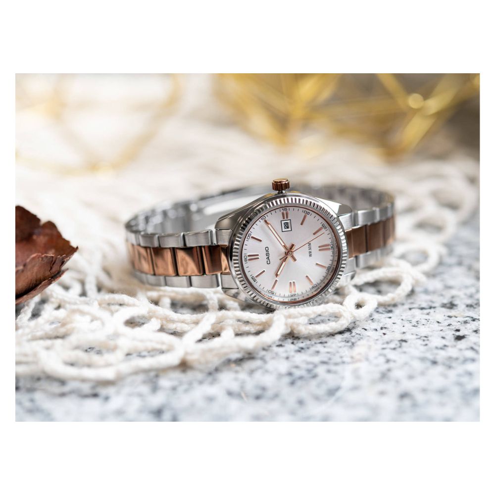 Casio Enticer Date Ladies Two Tone Chain Watch LTP-1302PRG-7AVDF