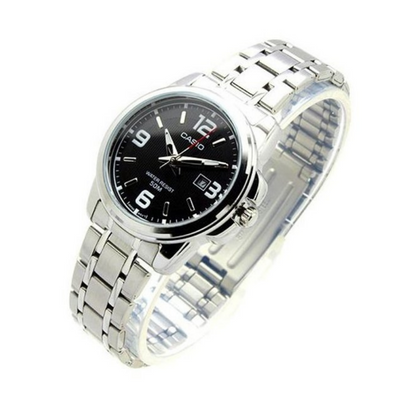 Casio Enticer Date Silver Ladies Chain Watch LTP-1314D-1AVDF