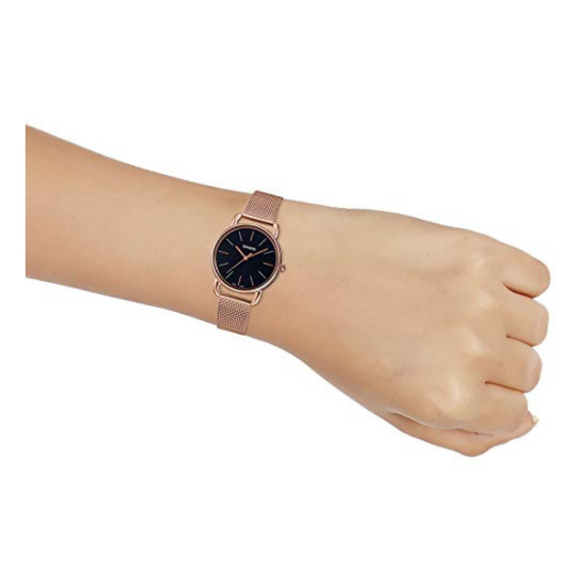 Casio Enticer Pink Gold Ladies Stainless Steel Mesh Chain Watch LTP-E412MPG-1ADF