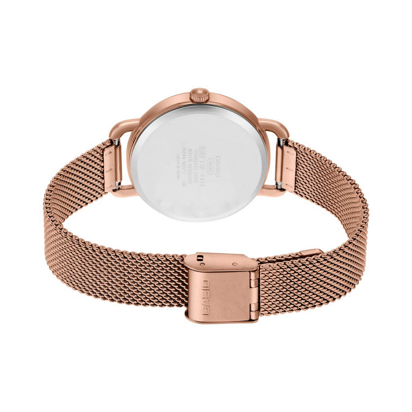 Casio Enticer Pink Gold Ladies Stainless Steel Mesh Chain Watch LTP-E412MPG-1ADF