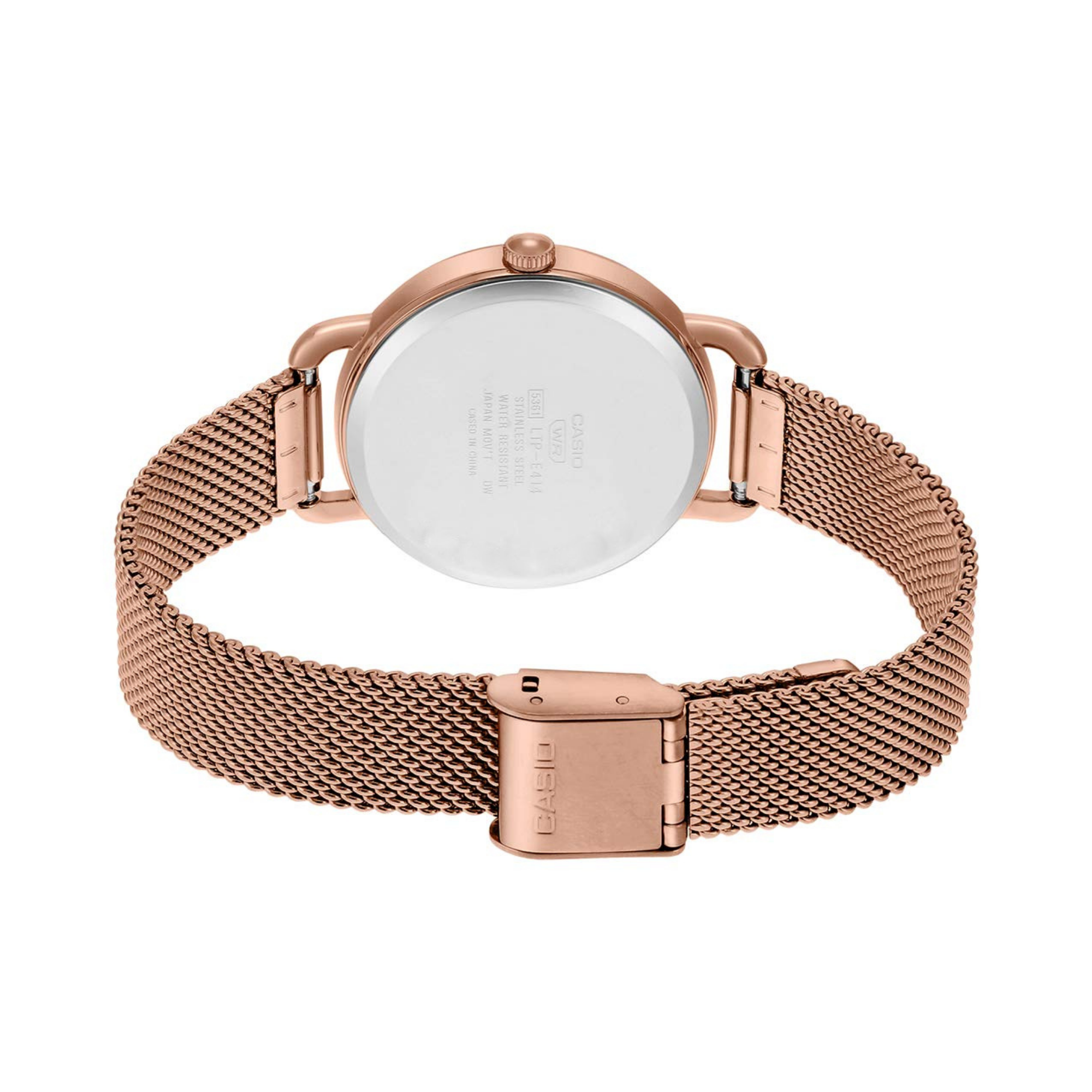 Casio Enticer Pink Gold Ladies Stainless Steel Mesh Chain Watch LTP-E412MPG-1ADF