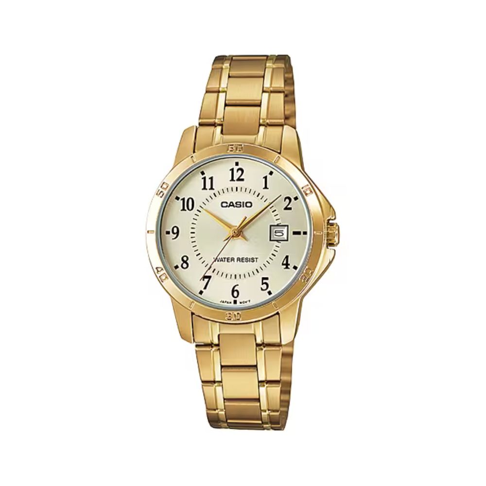 Casio Standard Date Golden Ladies Chain Watch LTP-V004G-9BUDF