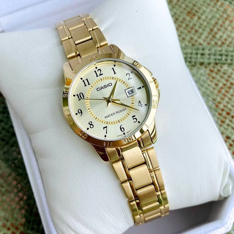Casio Standard Date Golden Ladies Chain Watch LTP-V004G-9BUDF