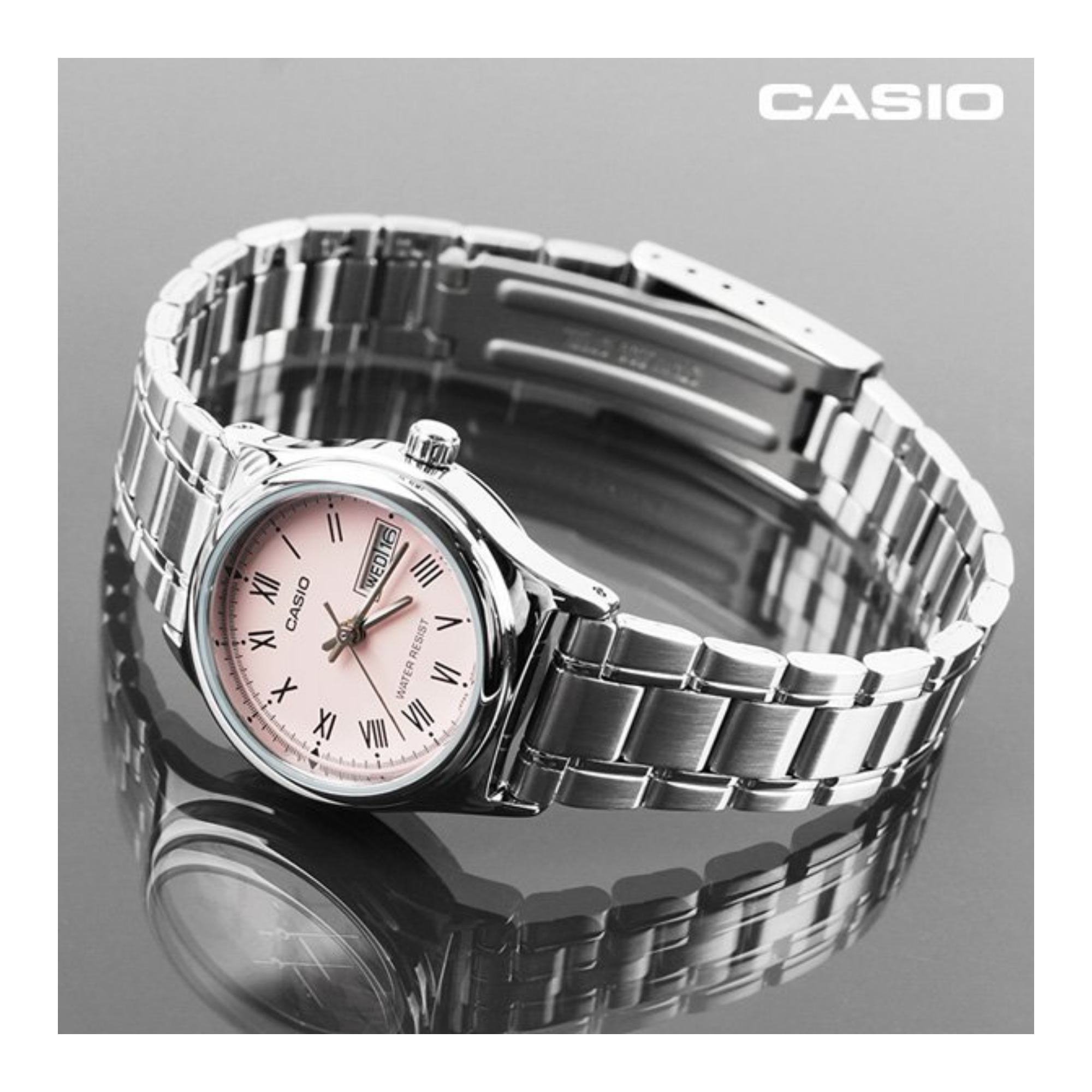 Casio Standard Day Date Silver Ladies Chain Watch LTP-V006D-4BUDF