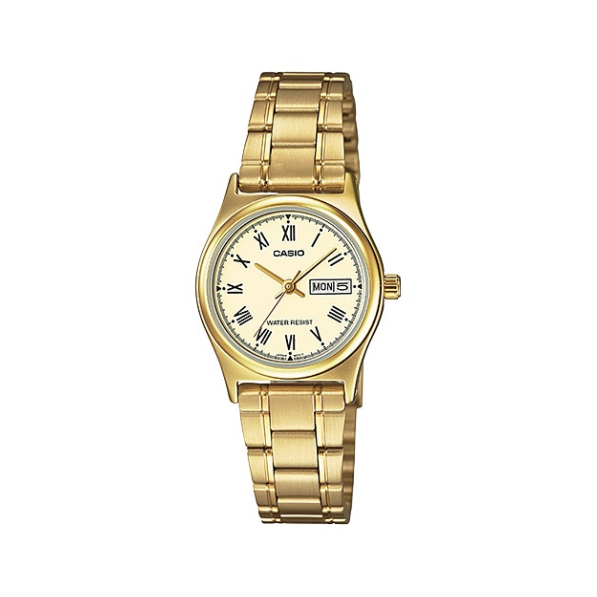 Casio Standard Day Date Golden Ladies Chain Watch LTP-V006G-9BUDF