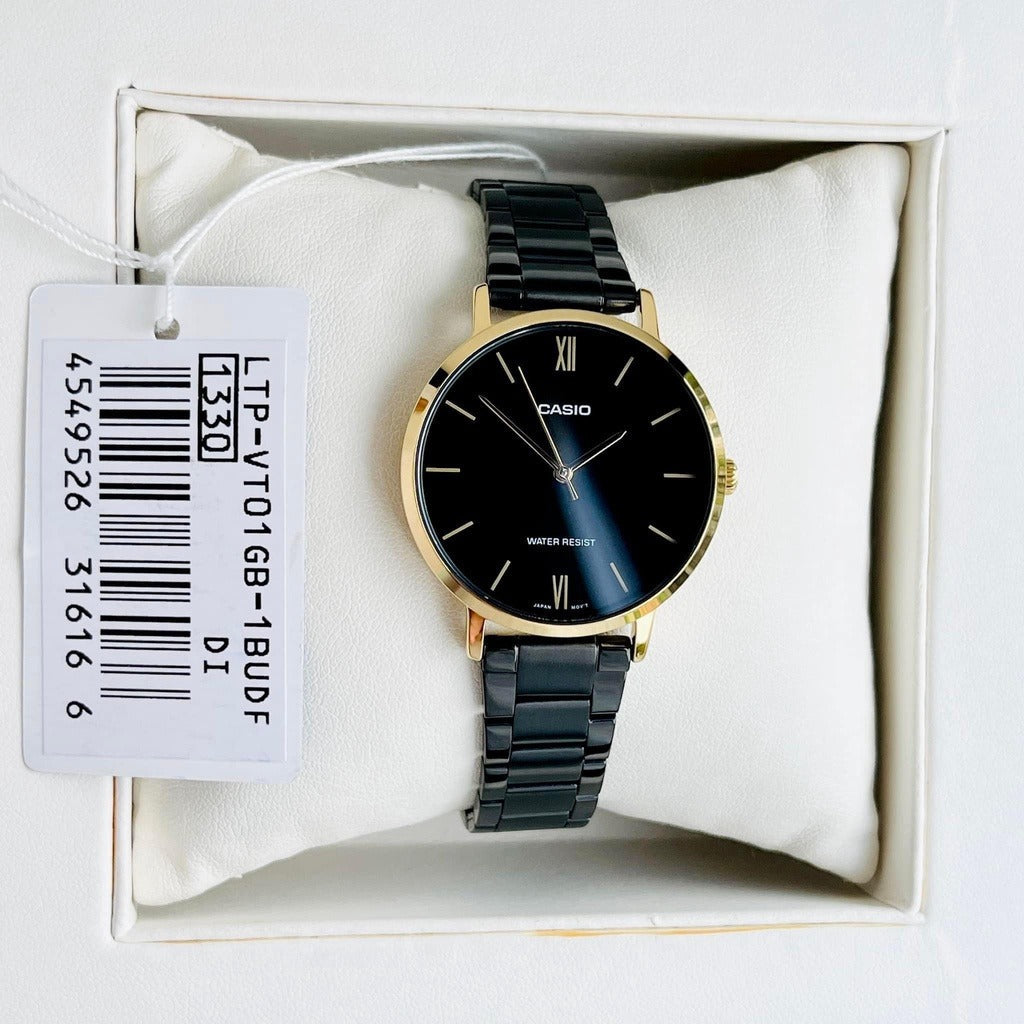 Casio Standard Golden Black Ladies Chain Watch LTP-VT01GB-1BUDF