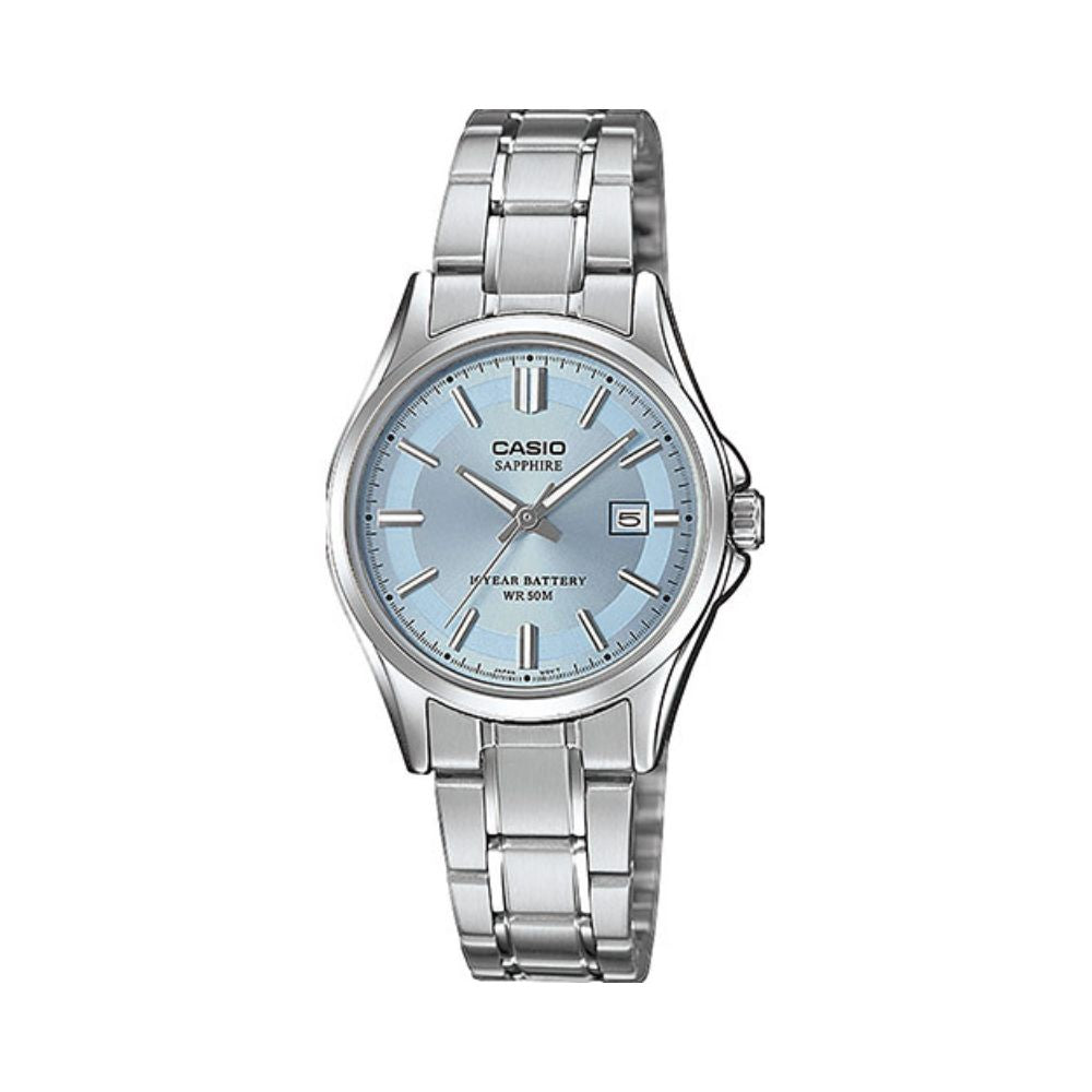 Casio Enticer Ladies Sapphire Date Stainless Steel Chain Watch LTS-100D-2A1VDF