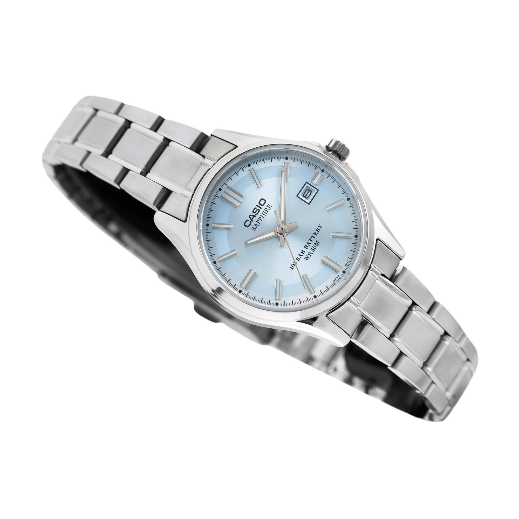 Casio Enticer Ladies Sapphire Date Stainless Steel Chain Watch LTS-100D-2A1VDF