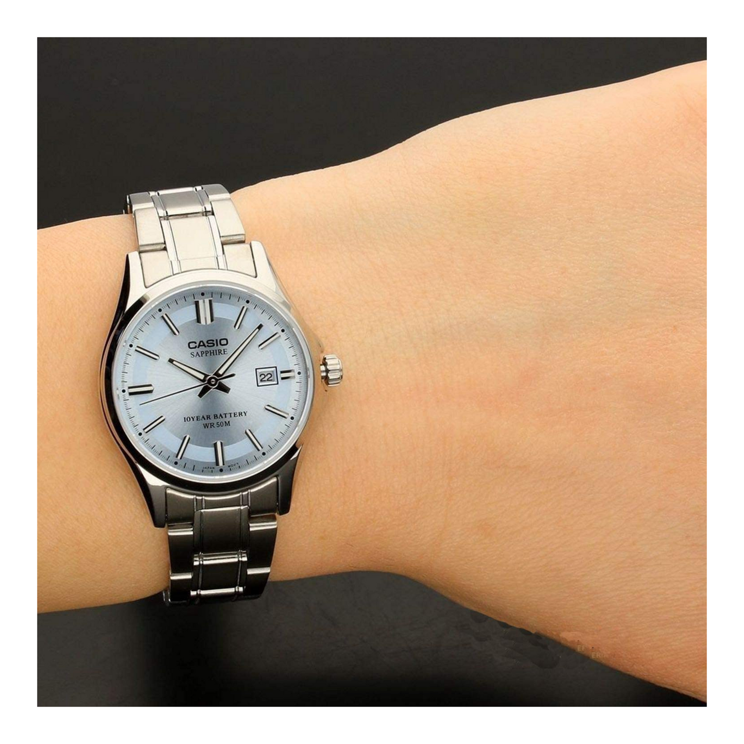 Casio Enticer Ladies Sapphire Date Stainless Steel Chain Watch LTS-100D-2A1VDF