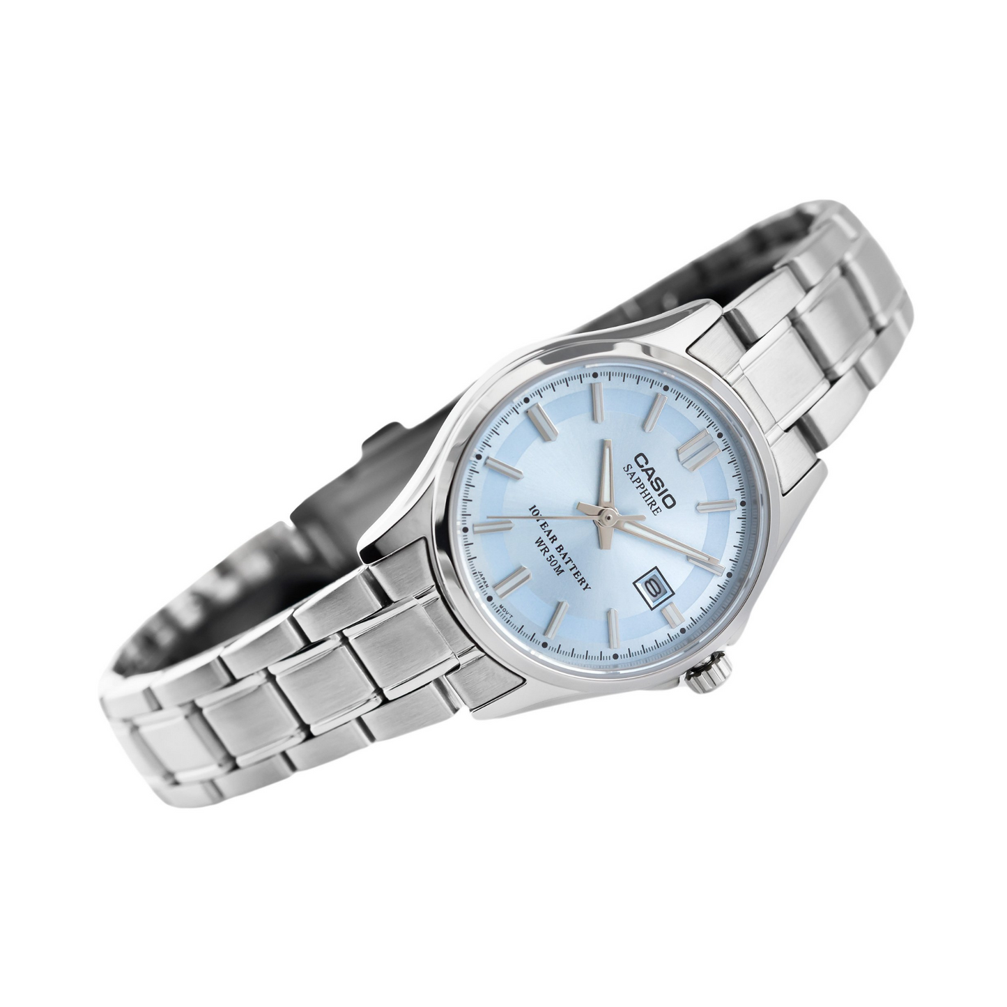 Casio Enticer Ladies Sapphire Date Stainless Steel Chain Watch LTS-100D-2A1VDF