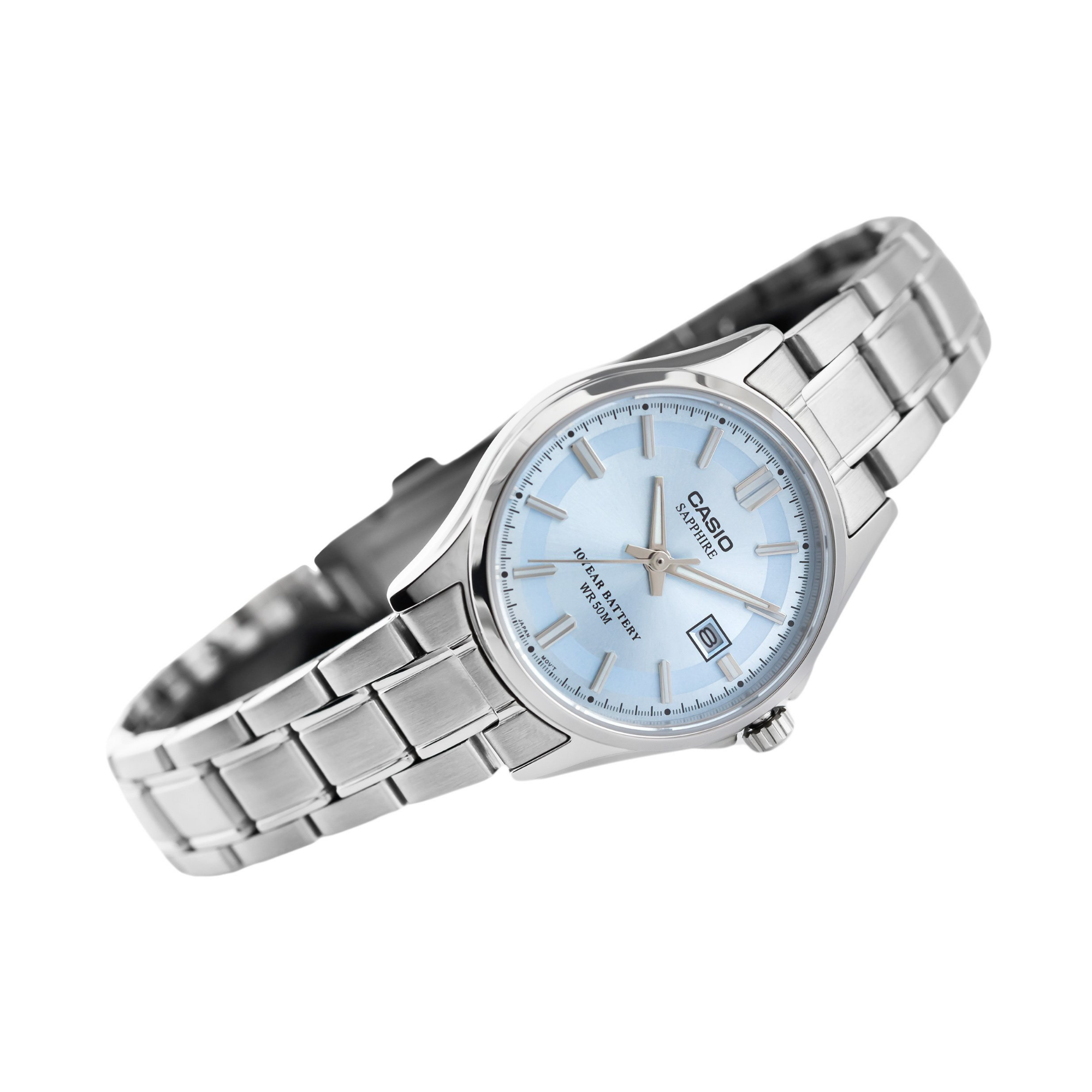 Casio Enticer Ladies Sapphire Date Stainless Steel Chain Watch LTS-100D-2A1VDF