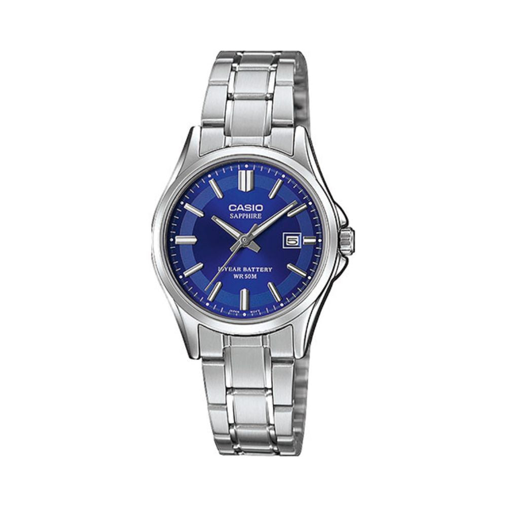 Casio Enticer Ladies Sapphire Date Stainless Steel Chain Watch LTS-100D-2A2VDF