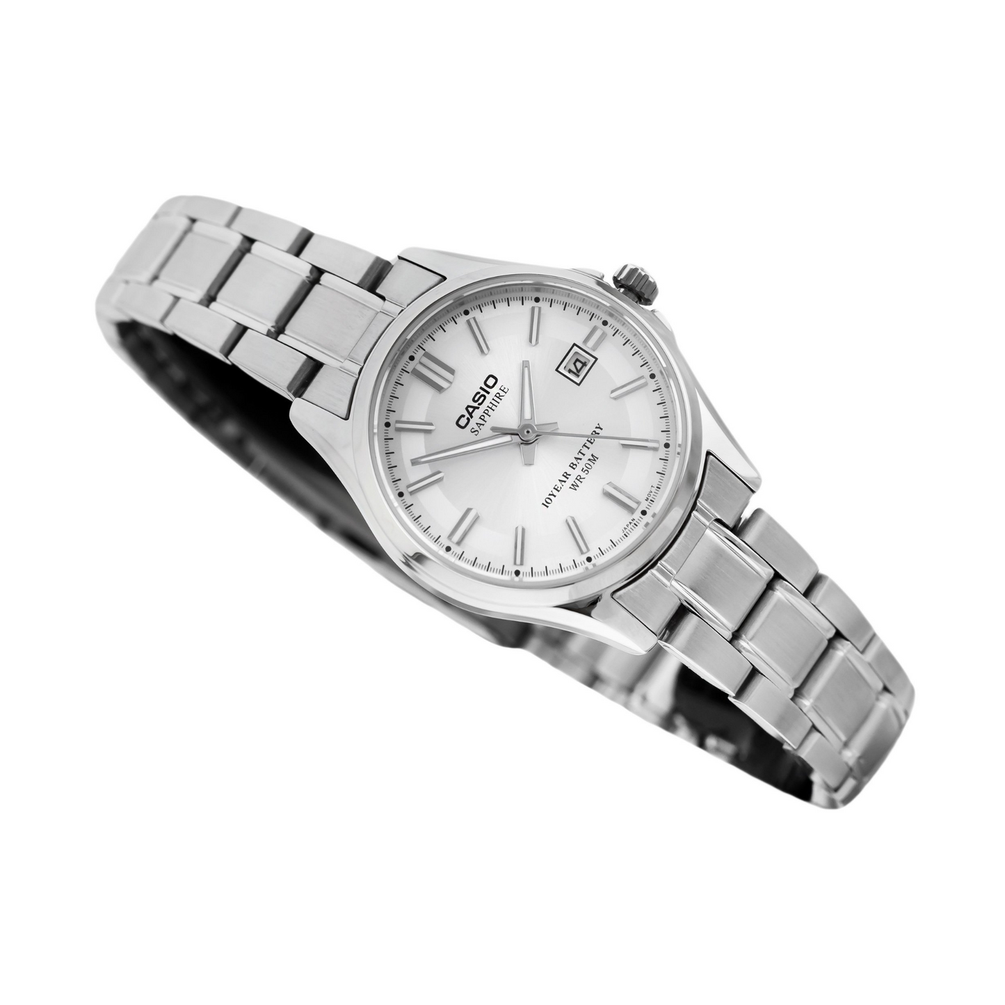 Casio Enticer Ladies Sapphire Date Stainless Steel Chain Watch LTS-100D-7AVDF