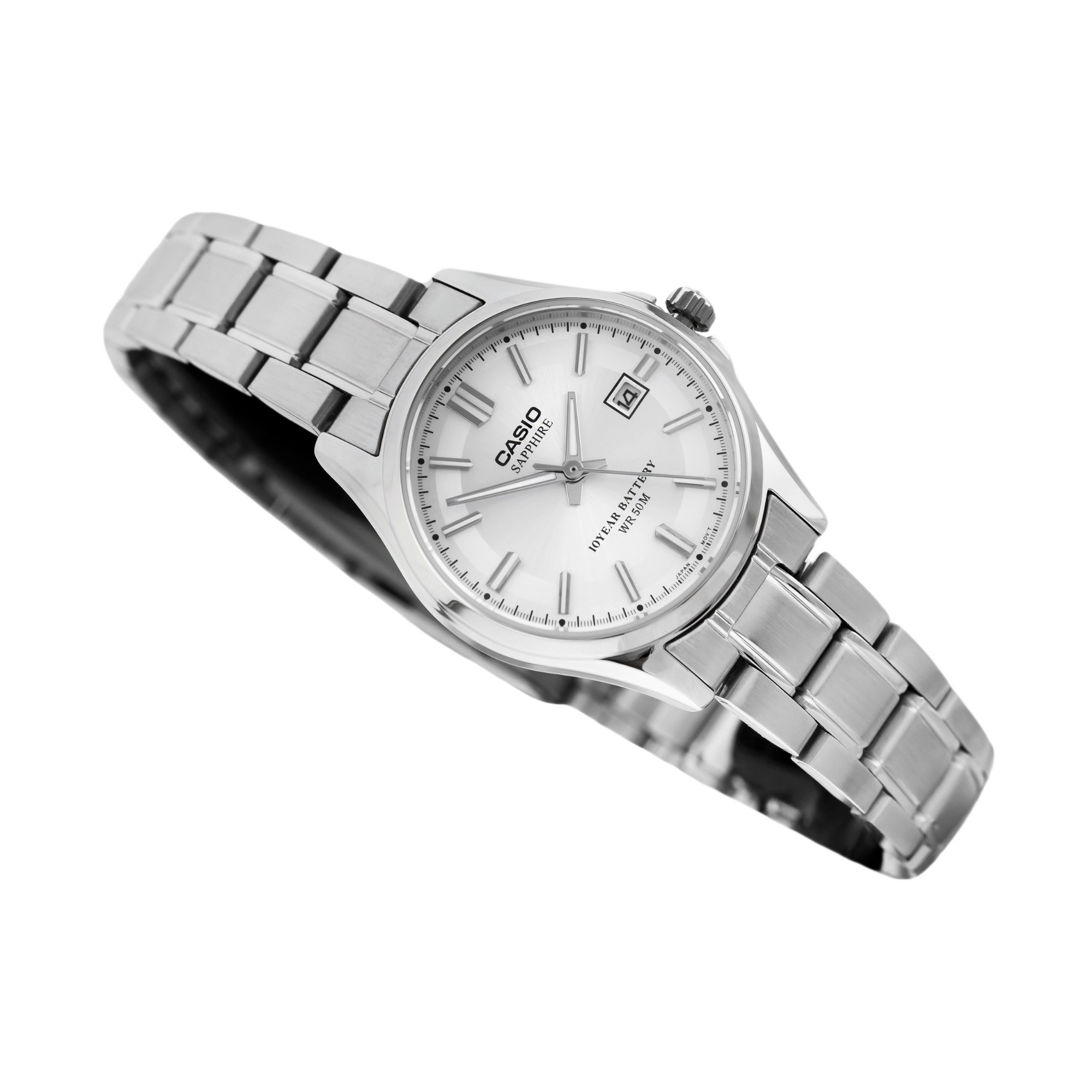 Casio Enticer Ladies Sapphire Date Stainless Steel Chain Watch LTS-100D-7AVDF