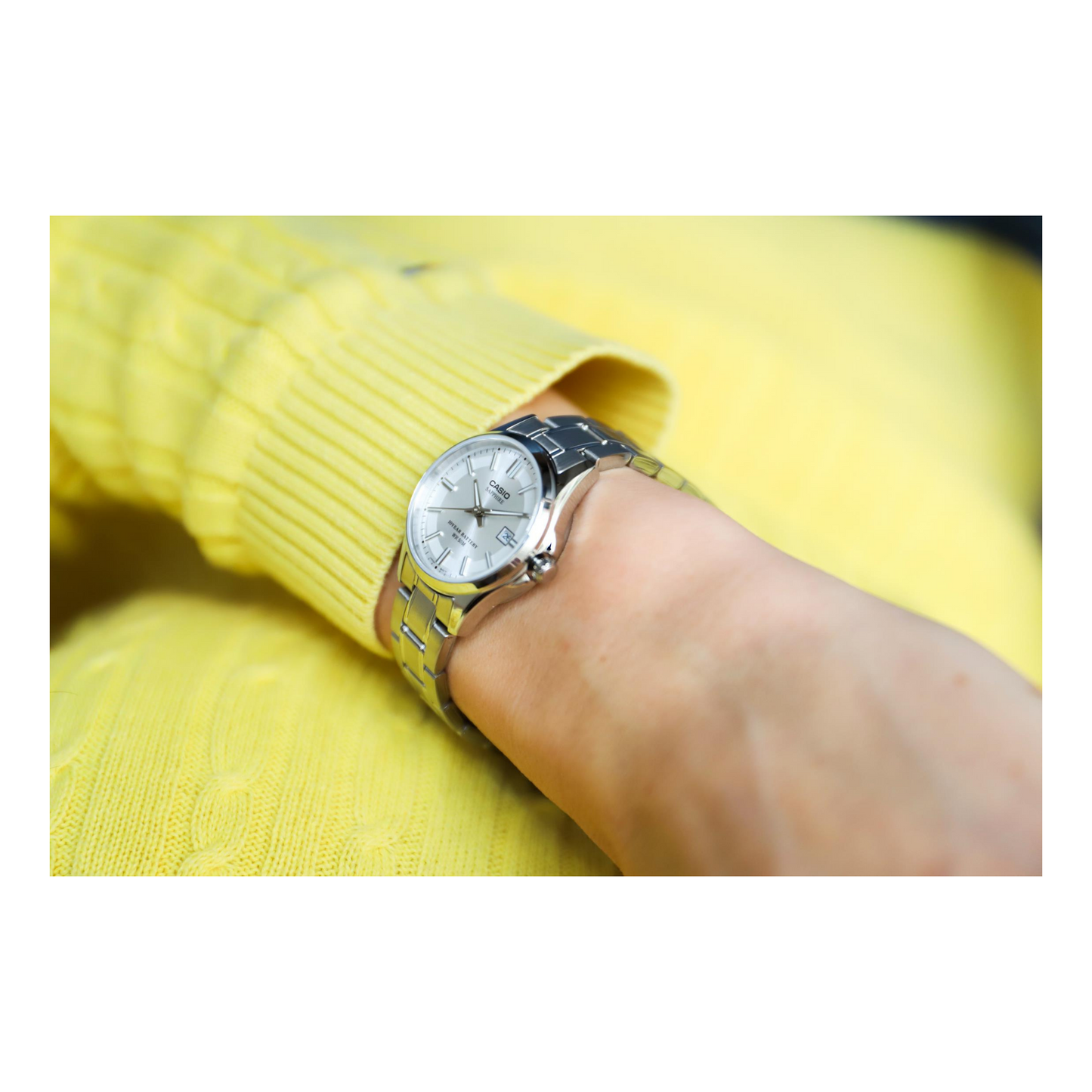 Casio Enticer Ladies Sapphire Date Stainless Steel Chain Watch LTS-100D-7AVDF