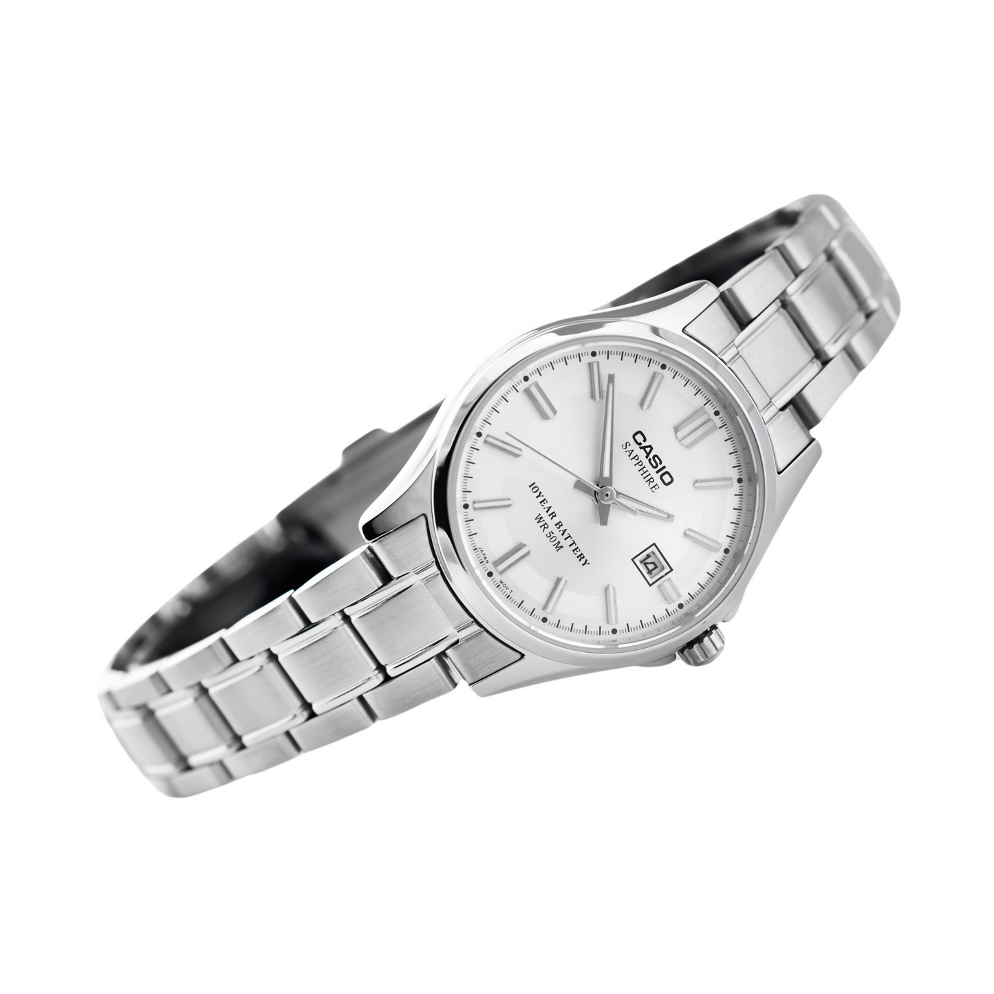 Casio Enticer Ladies Sapphire Date Stainless Steel Chain Watch LTS-100D-7AVDF