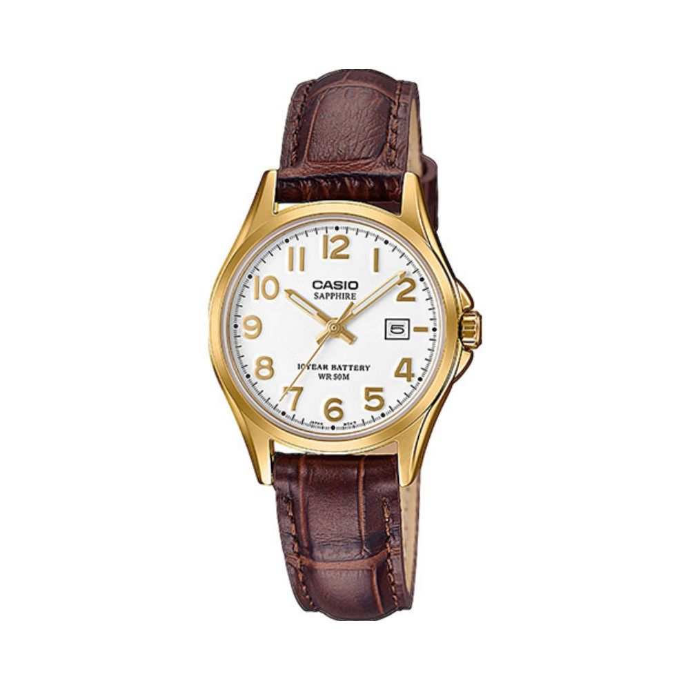 Casio Enticer Golden Ladies Sapphire Date Leather Belt Watch LTS-100GL-7AVDF