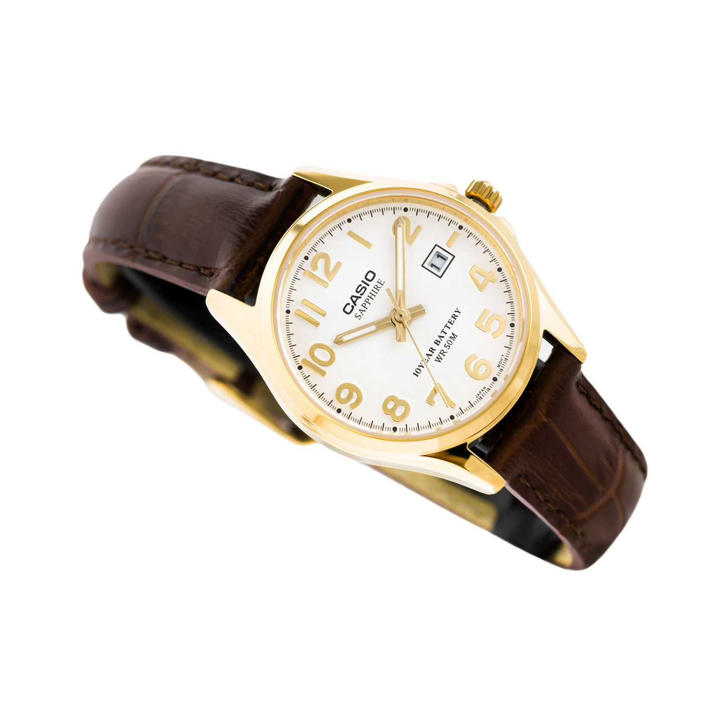 Casio Enticer Golden Ladies Sapphire Date Leather Belt Watch LTS-100GL-7AVDF