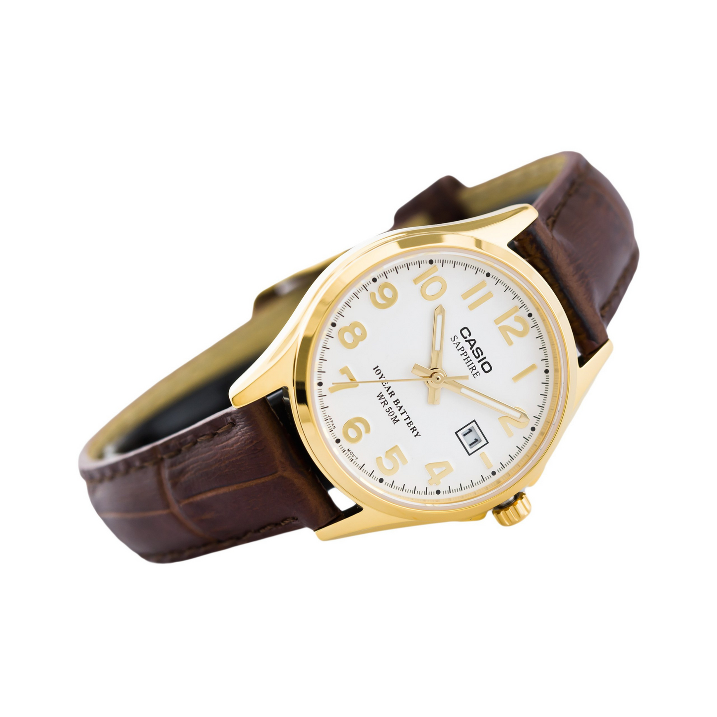 Casio Enticer Golden Ladies Sapphire Date Leather Belt Watch LTS-100GL-7AVDF