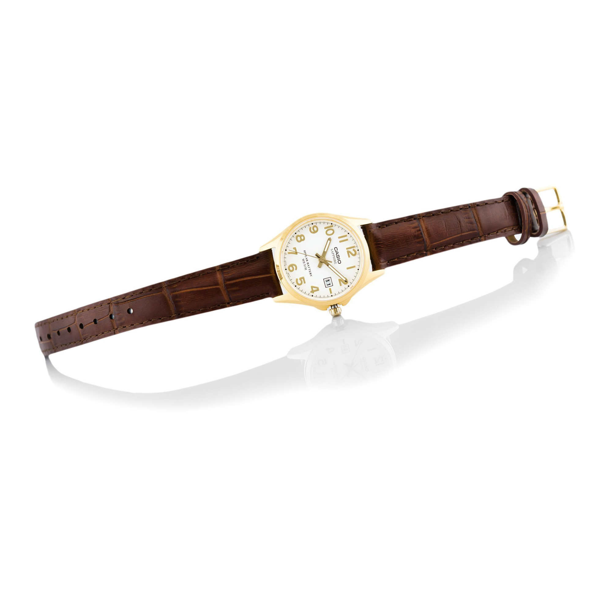 Casio Enticer Golden Ladies Sapphire Date Leather Belt Watch LTS-100GL-7AVDF