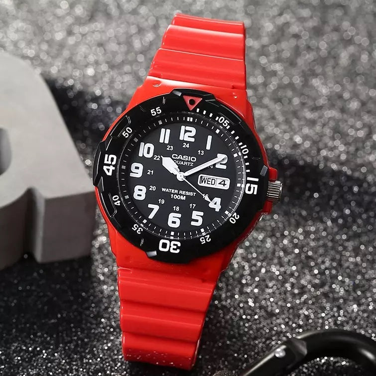 Casio Youth Day Date Red Resin Belt Watch MRW-200HC-4BVDF
