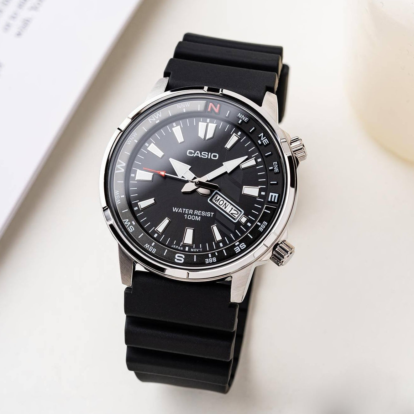 Casio Standard Day Date Stainless Steel Resin Belt Watch MTD-130-1AVDF