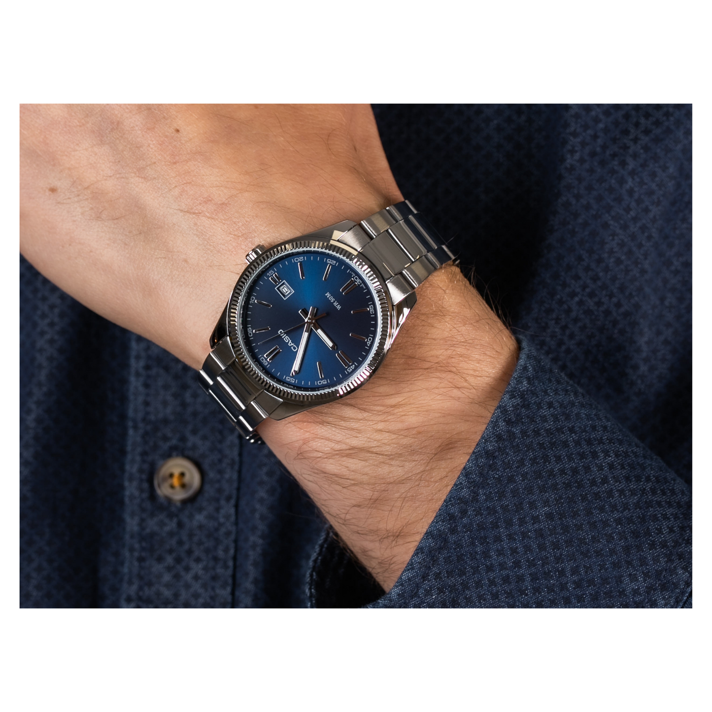 Casio Enticer Date Silver Chain Watch MTP-1302D-2AVDF