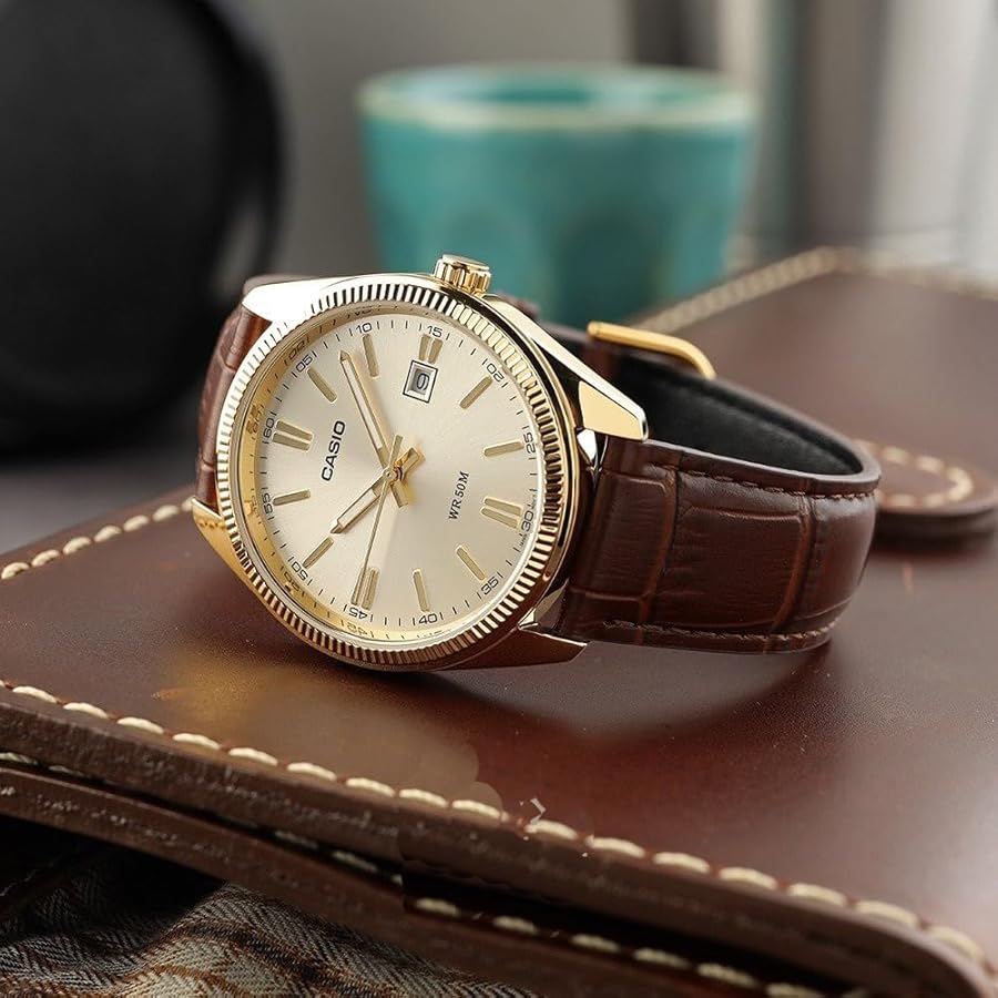 Casio Enticer Date Leather Belt Watch MTP-1302PGL-9AVEF