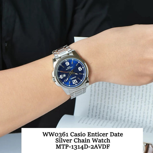 Casio Enticer Date Silver Chain Watch MTP-1314D-2AVDF