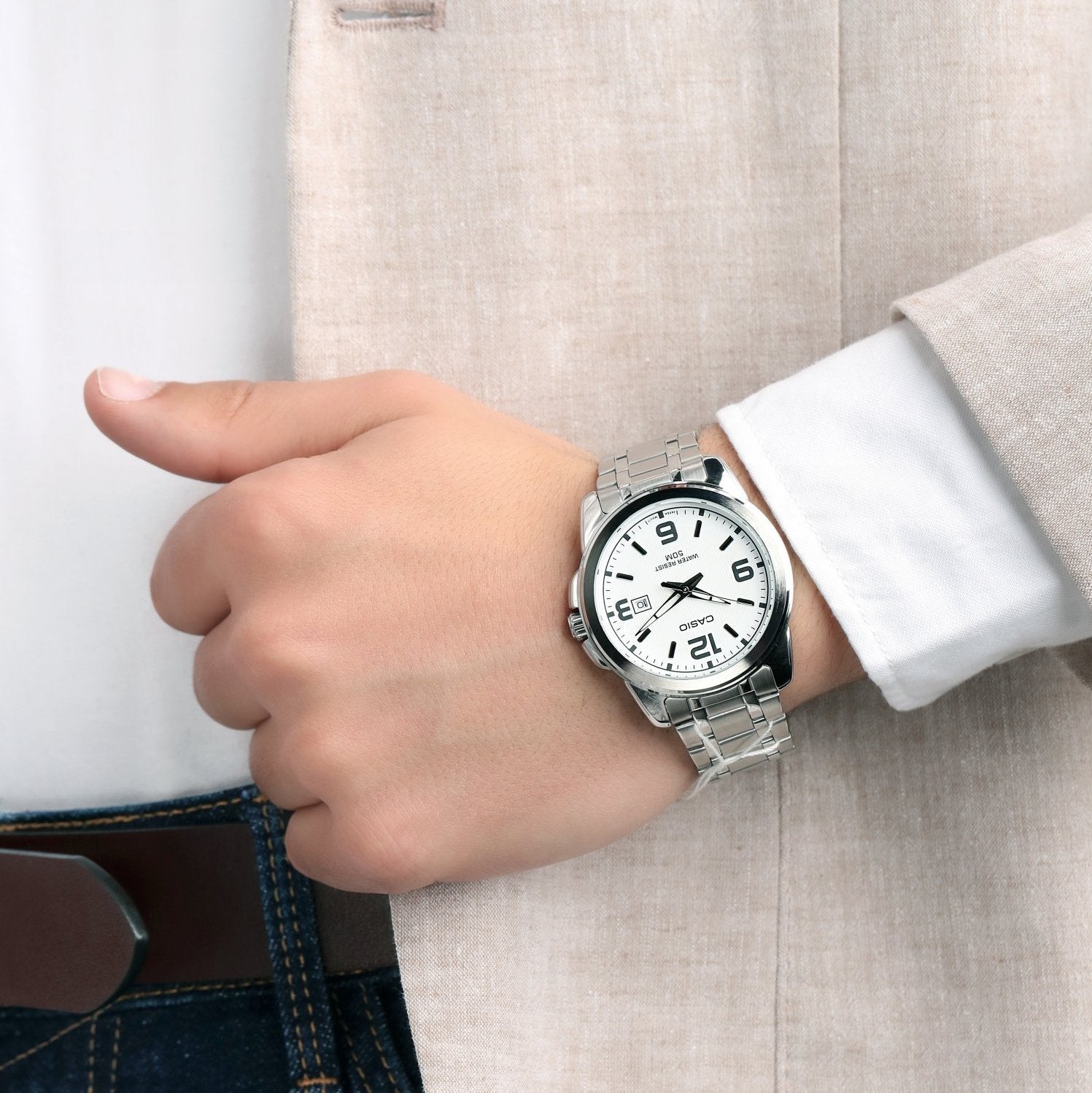 Casio Enticer Date Silver Chain Watch MTP-1314D-7AVDF