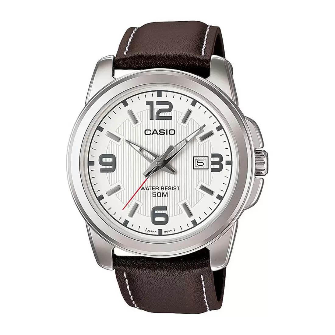 Casio Enticer Date Silver Leather Belt Watch MTP-1314L-7AVDF
