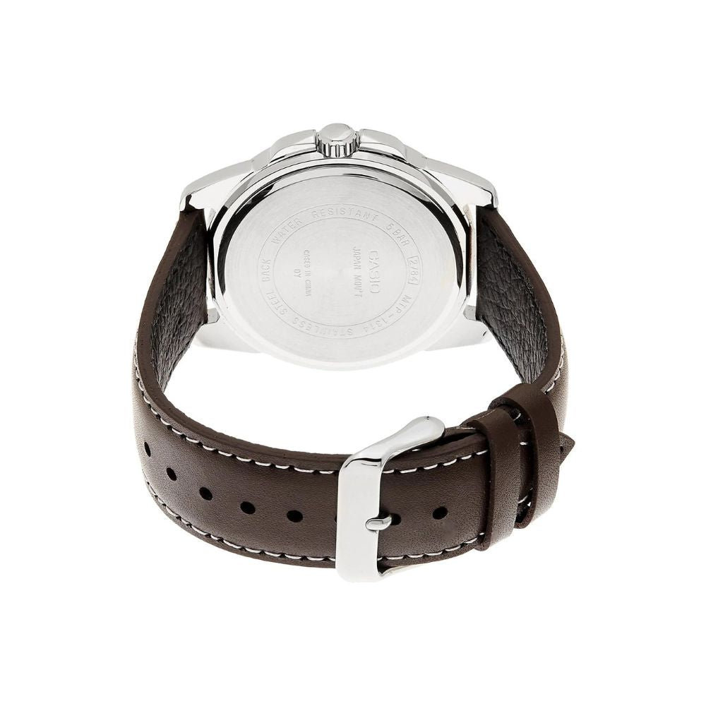 Casio Enticer Date Silver Leather Belt Watch MTP-1314L-7AVDF