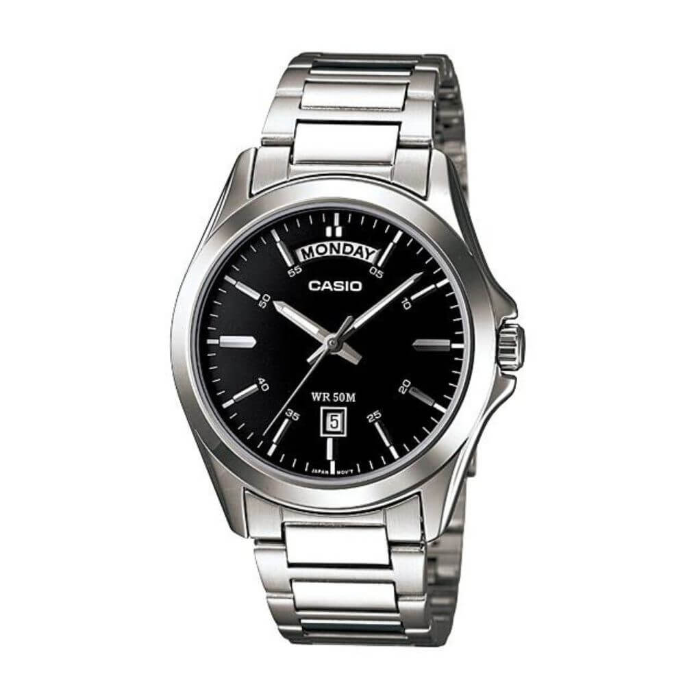 Casio Enticer Day Date Silver Chain Watch MTP-1370D-1A1VDF