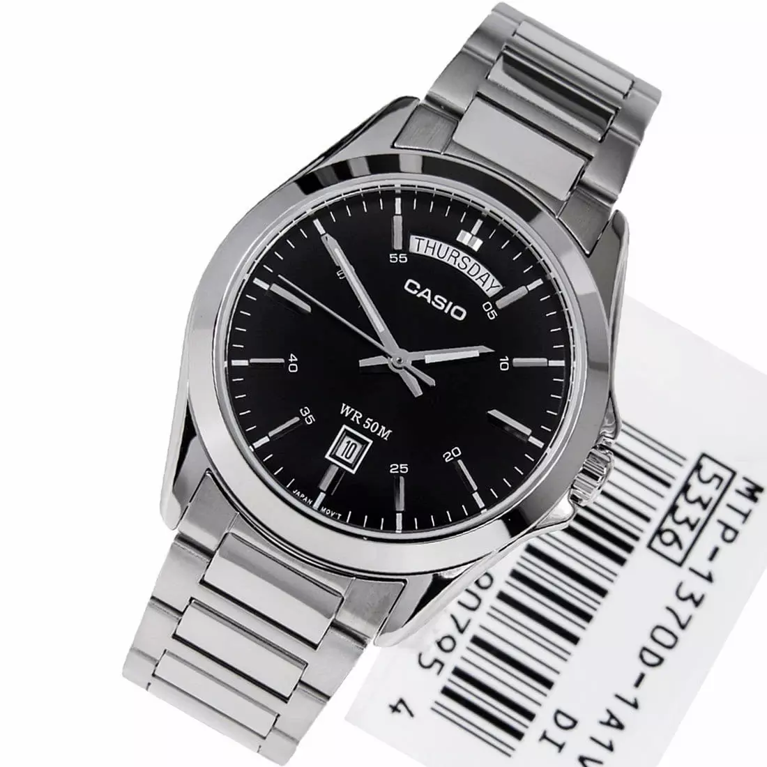 Casio Enticer Day Date Silver Chain Watch MTP-1370D-1A1VDF