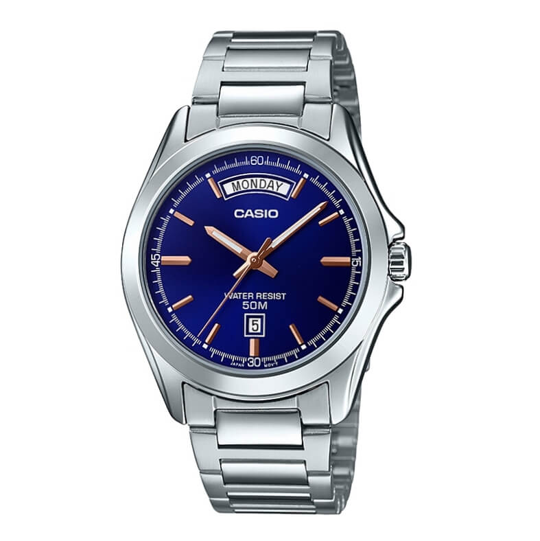 Casio Enticer Day Date Silver Chain Watch MTP-1370D-2AVDF