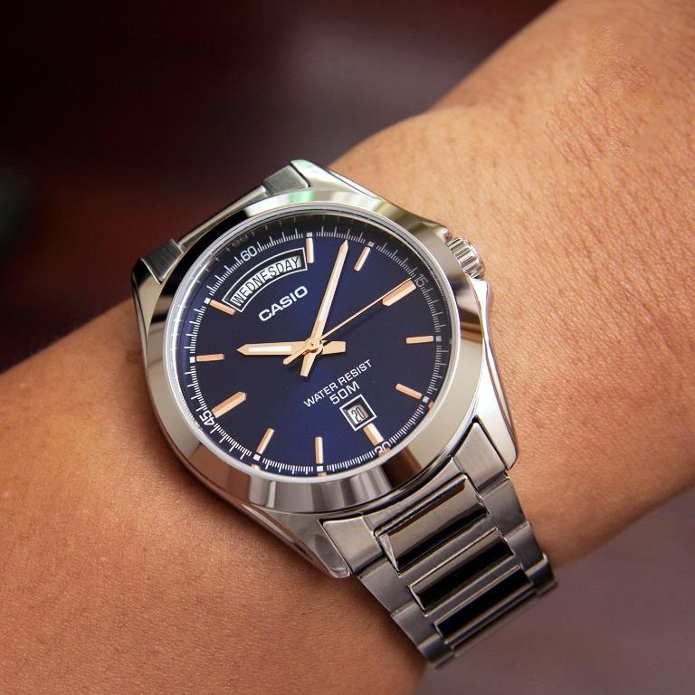 Casio Enticer Day Date Silver Chain Watch MTP-1370D-2AVDF